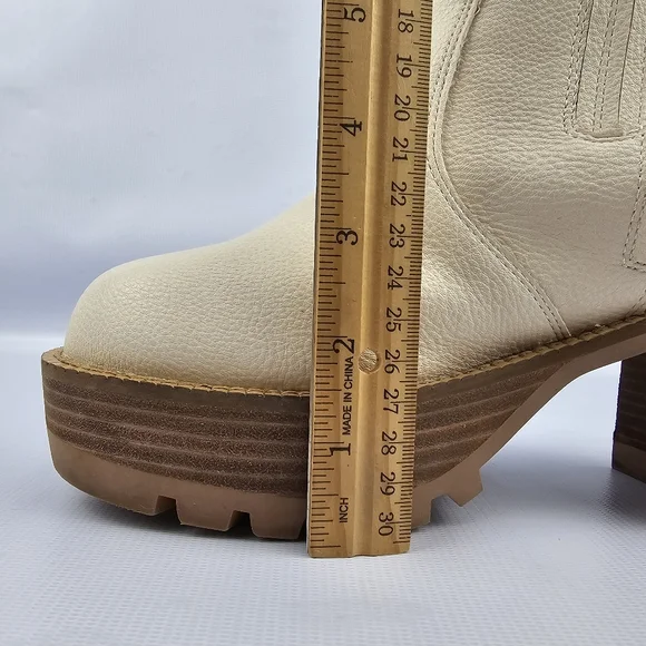 Oasis Society Aubrey Platform Vegan Leather Paneled Zip Boots Cream 7 - Picture 10 of 14